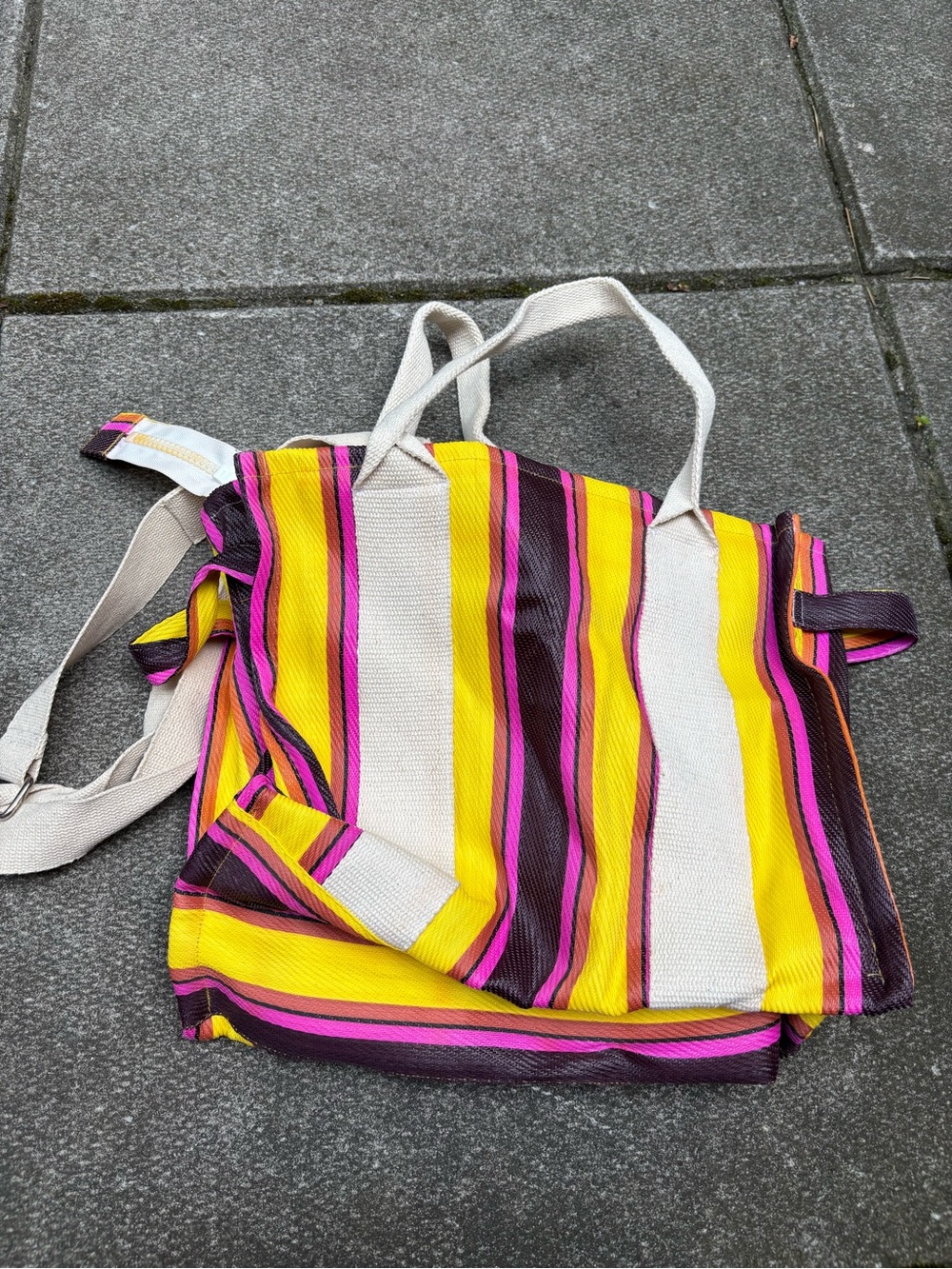 Striped Canvas Tote Bag in Yellow, Pink, Brown